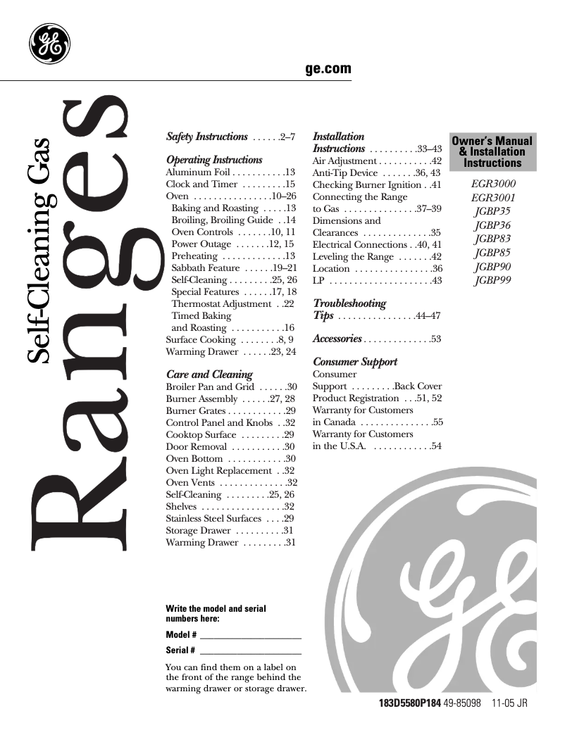 Page n°1 - Manuel utilisateur GE JGBP35DEHWW