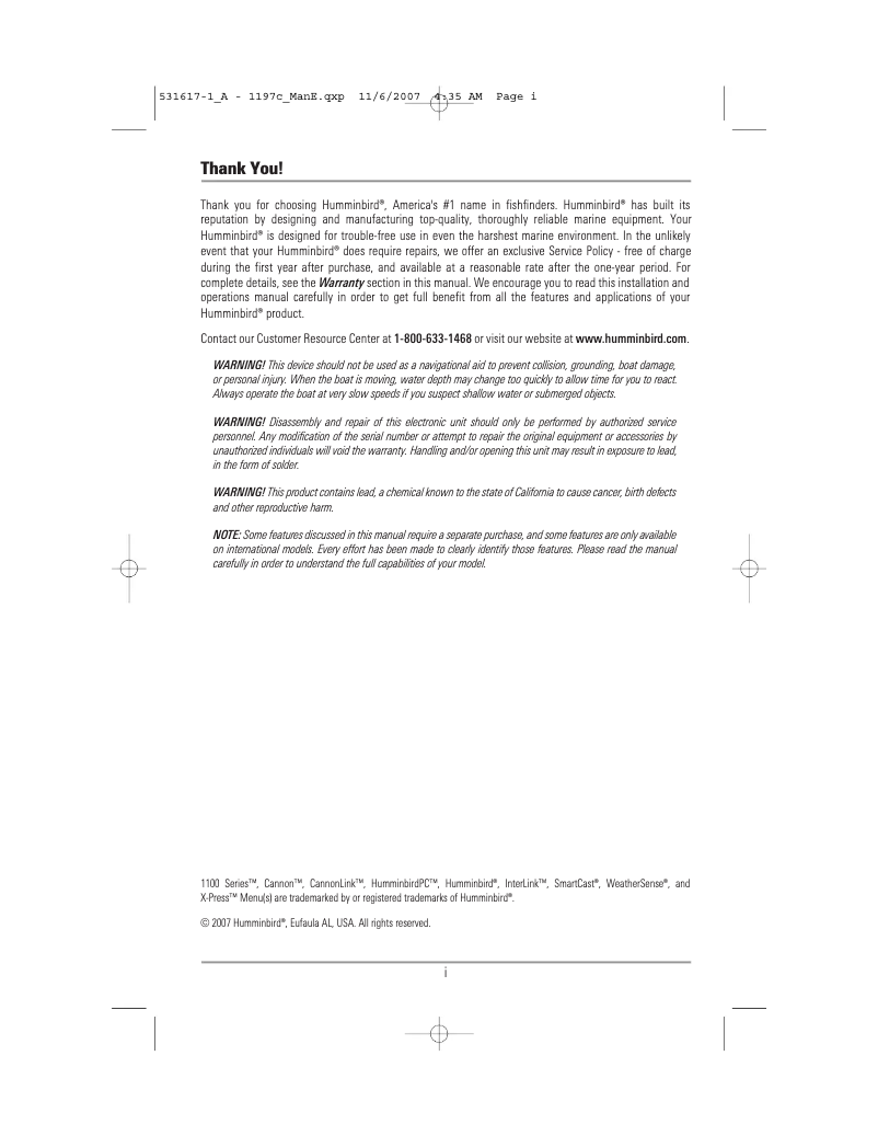 Página 1 del manual Manual de usuario Humminbird 1197C SI