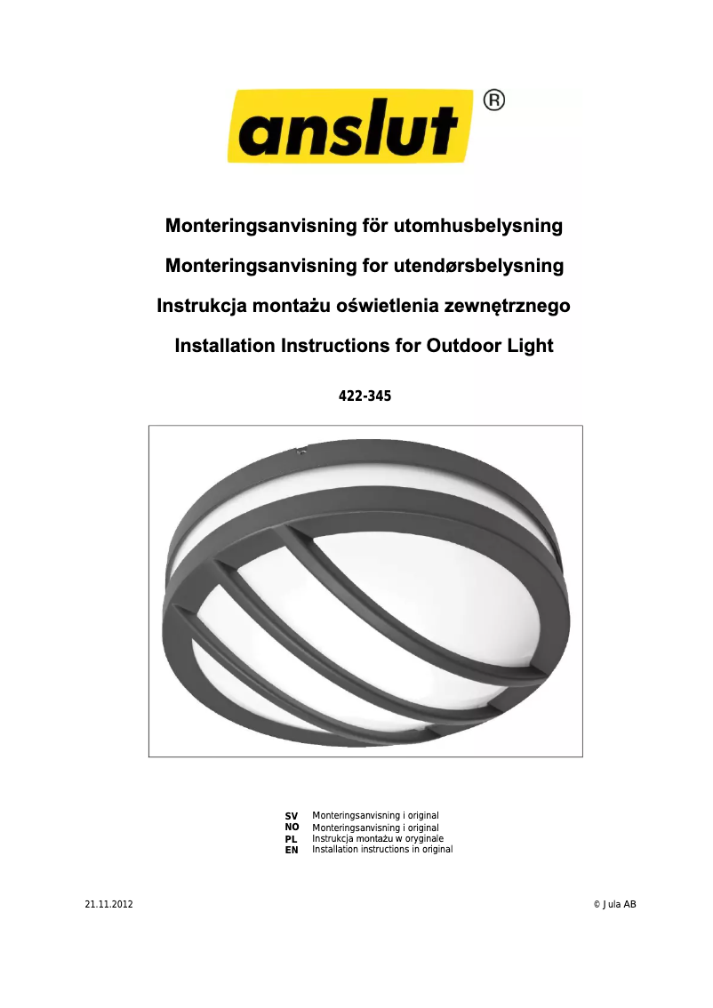 Page 1 de la notice Manuel utilisateur Anslut 422-345