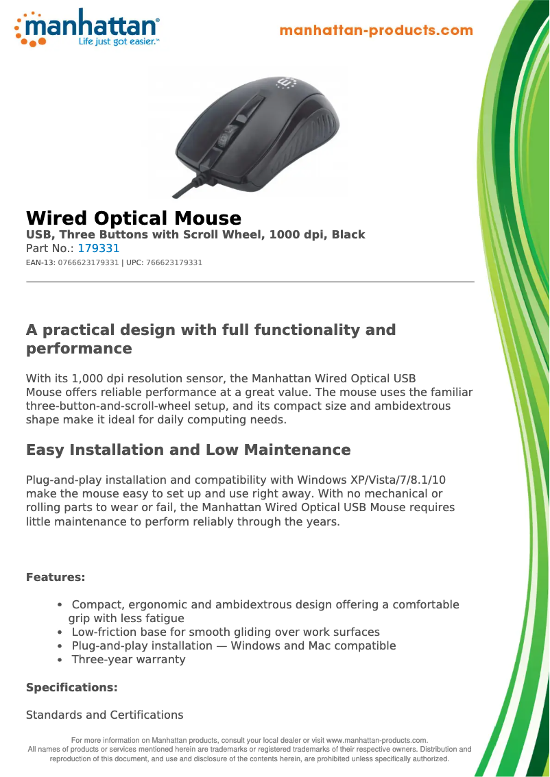 Page 1 de la notice Fiche technique Manhattan 179331