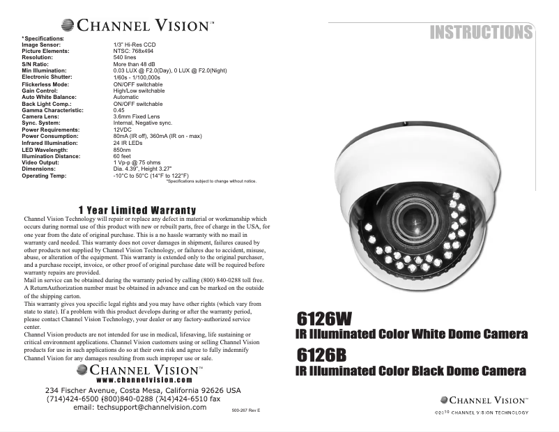 Page n°1 - Manuel utilisateur Channel Vision 6126-B