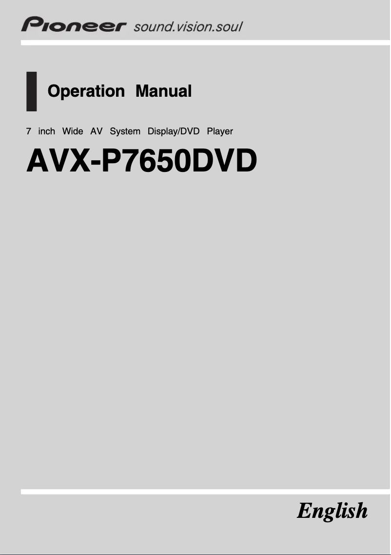 Page n°1 - Manuel utilisateur Pioneer AVX-P7650DVD