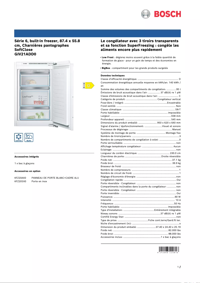 Page n°1 - Fiche technique Bosch GIV21ADD0
