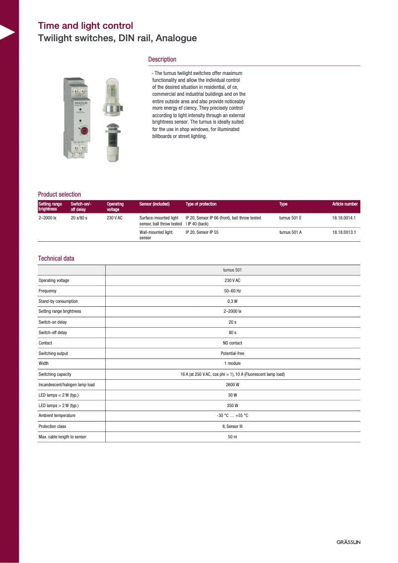 Page 1 de la notice Fiche technique Grässlin turnus 501 E