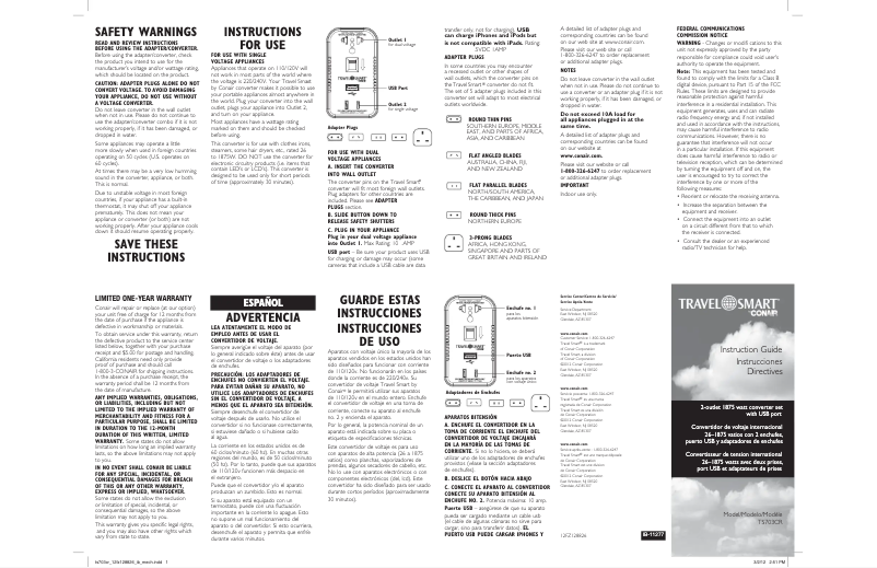 Page 1 de la notice Manuel utilisateur Conair TS703X