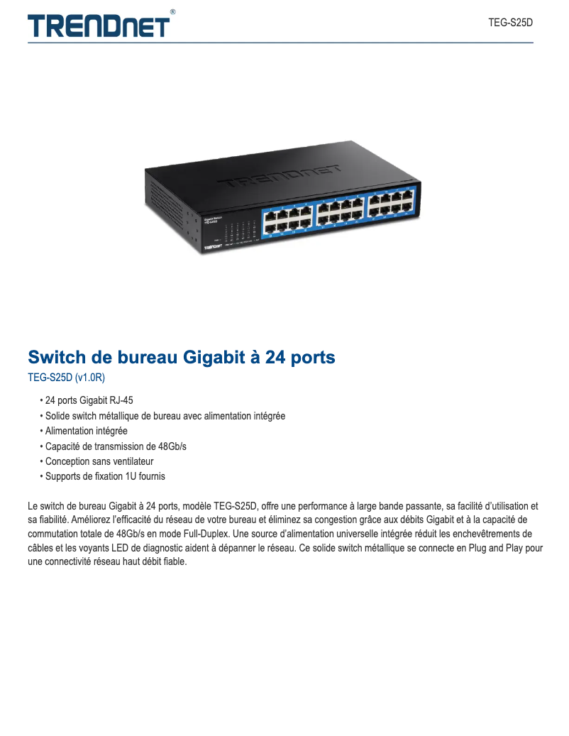 Página 1 del manual Ficha técnica TRENDnet TEG-S25D