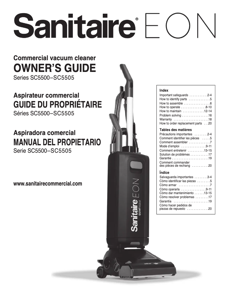 Image de la première page du manuel de l'appareil EON QuietClean SC5500A