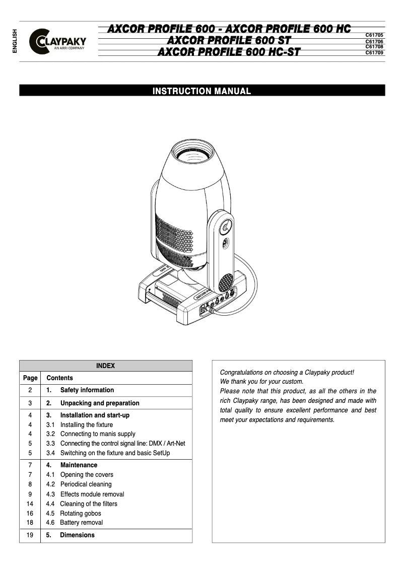 Image de la première page du manuel de l'appareil Axcor Profile 600