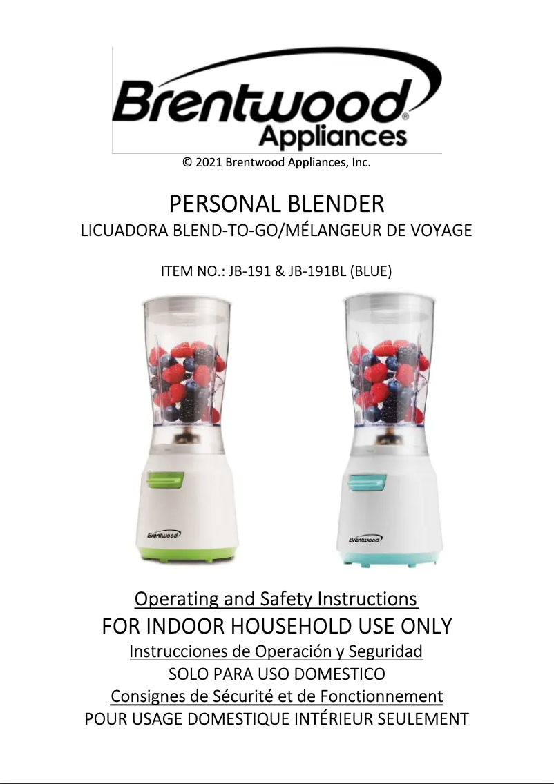 Page 1 de la notice Manuel utilisateur Brentwood JB-191BL