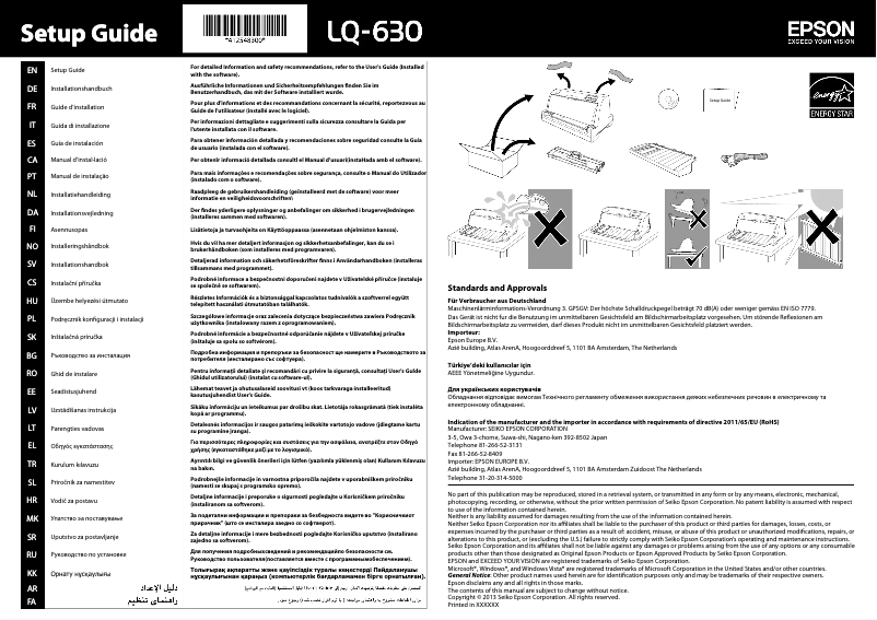 Page 1 de la notice Guide d'installation Epson LQ-630