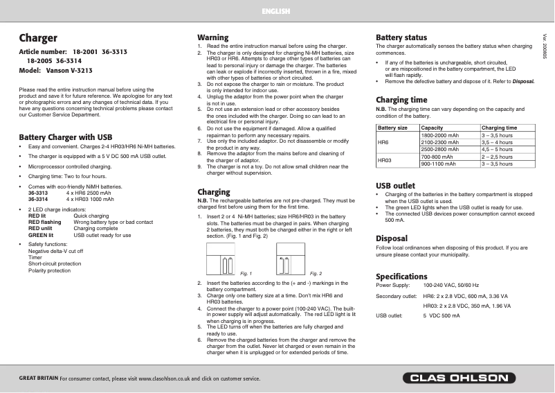 Page 1 de la notice Manuel utilisateur Vanson V-3213