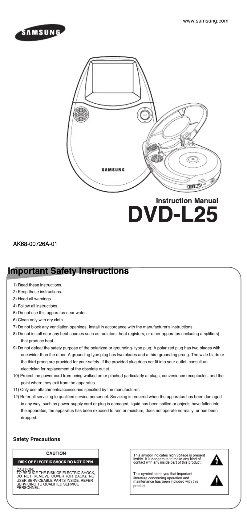 Page n°1 - Manuel utilisateur Samsung DVD-L25