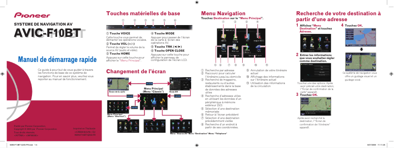 Image de la première page du manuel de l'appareil AVIC-F10BT