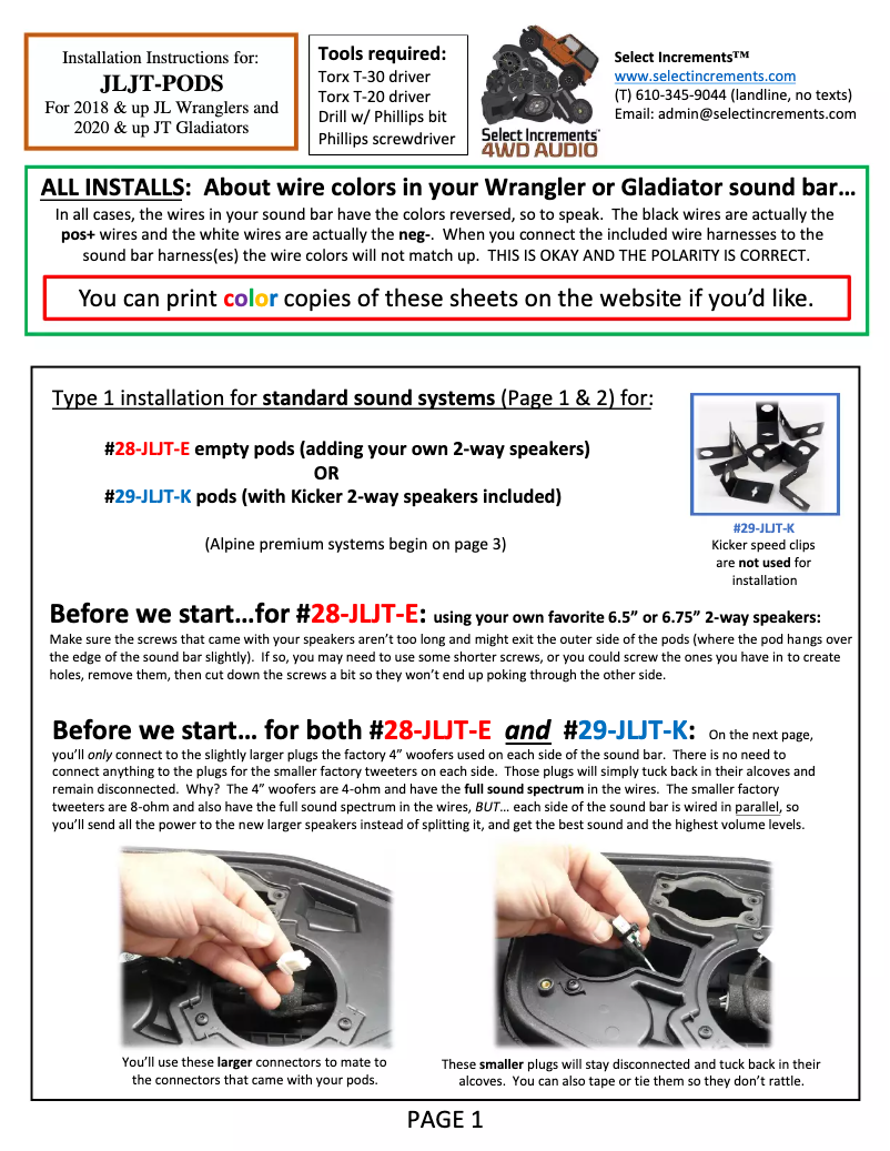 Page 1 de la notice Manuel utilisateur Select Increments JLJT-Pods