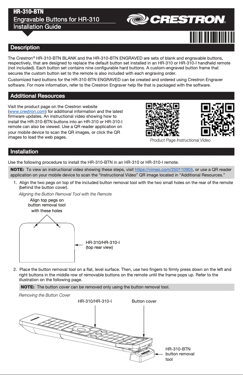 Image de la première page du manuel de l'appareil HR-310-BTN