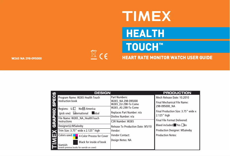 Page 1 de la notice Manuel utilisateur Timex Health Touch T5K486