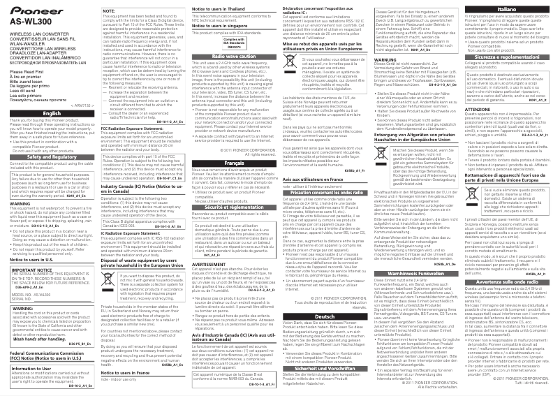 Página 1 del manual Manual de usuario Pioneer AS-WL300