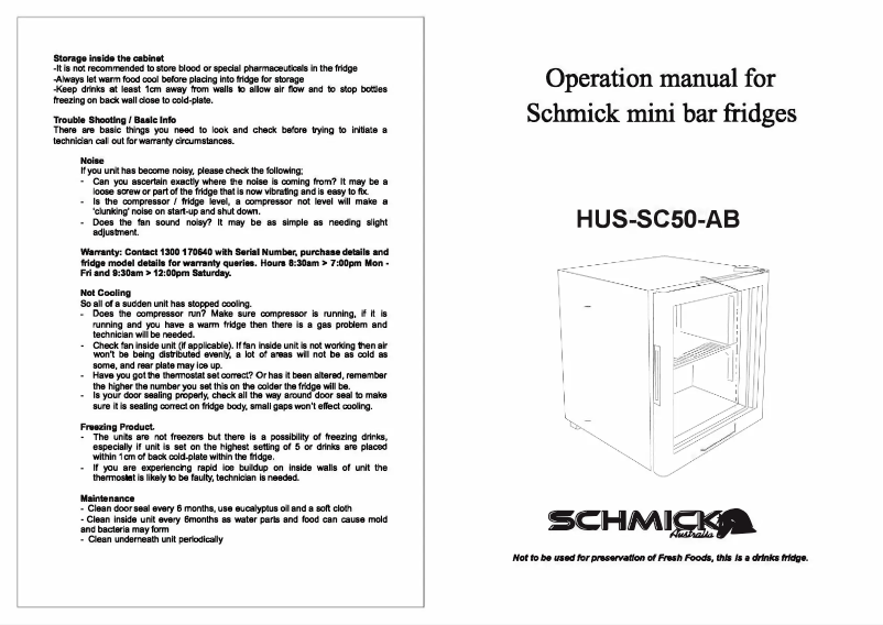 Page n°1 - Manuel utilisateur Schmick HUS-SC50AB