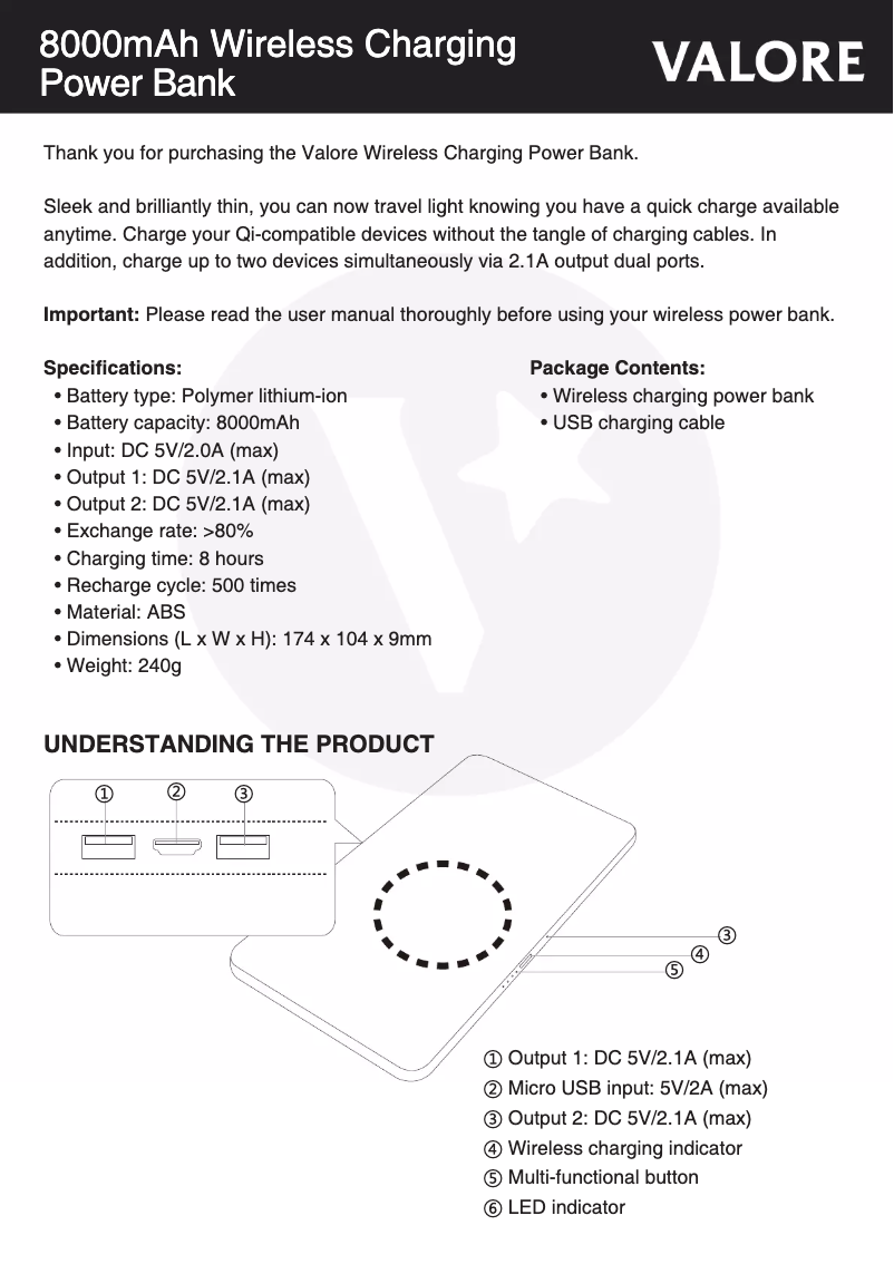 Page 1 de la notice Manuel utilisateur Valore VL-PB310