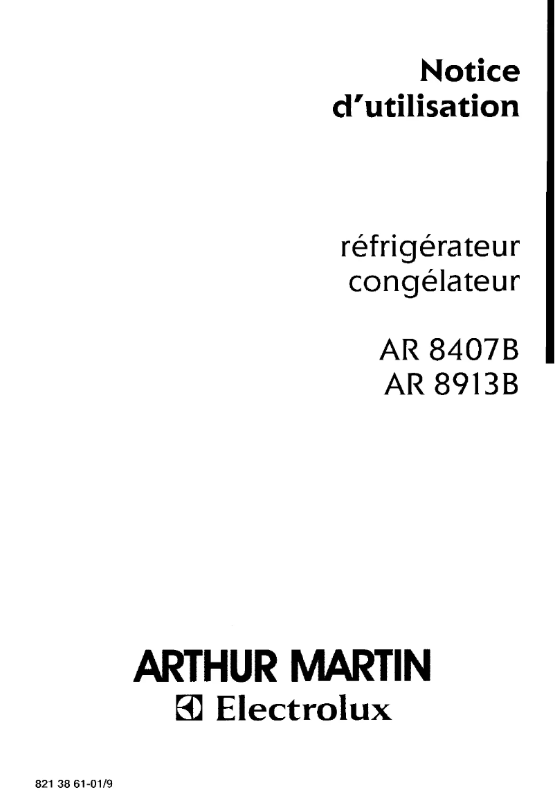 Page 1 de la notice Manuel utilisateur Arthur Martin-Electrolux AR3407B