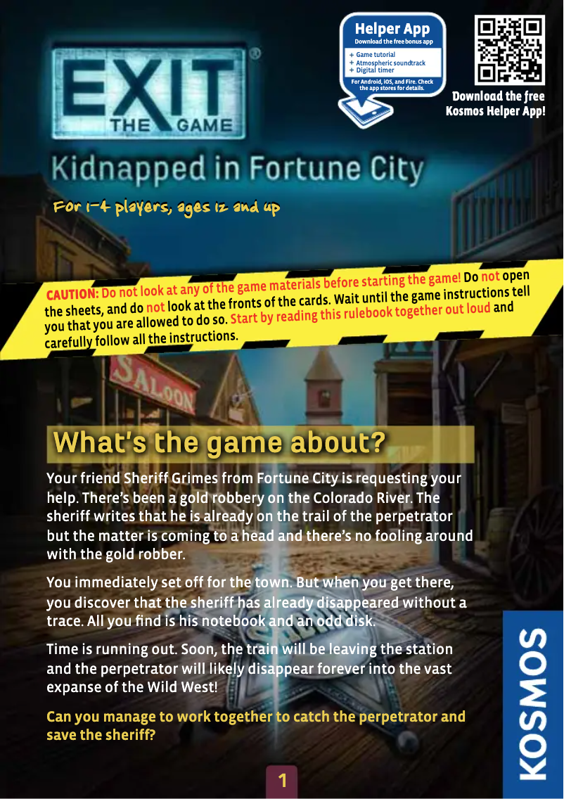 Page 1 de la notice Manuel utilisateur Thames & Kosmos EXIT: Kidnapped in Fortune City