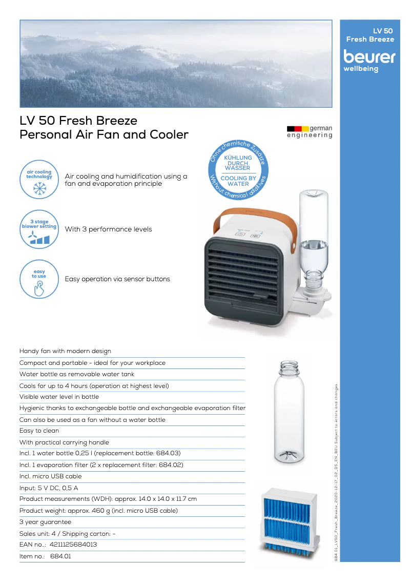 Page 1 de la notice Fiche technique Beurer LV 50