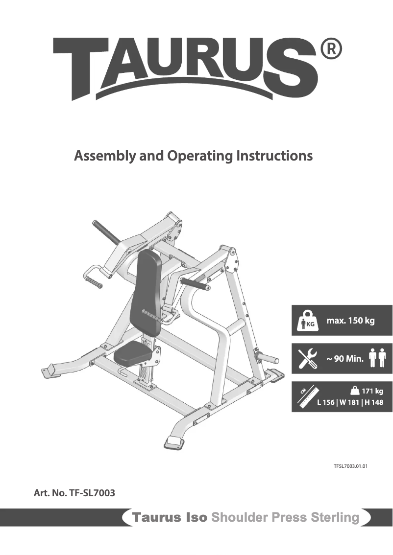 Página 1 del manual Manual de usuario Taurus Iso Shoulder Press Sterling
