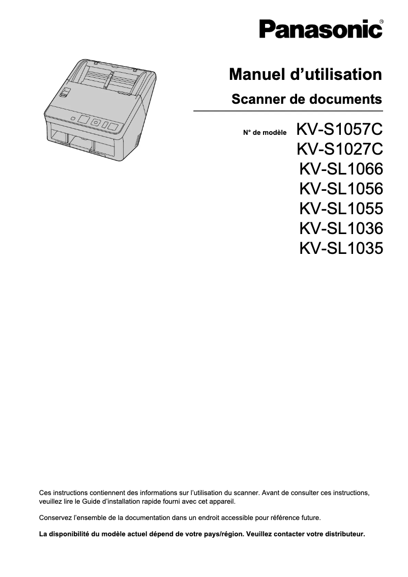 Page 1 de la notice Manuel utilisateur Panasonic KV-S1027C/EU