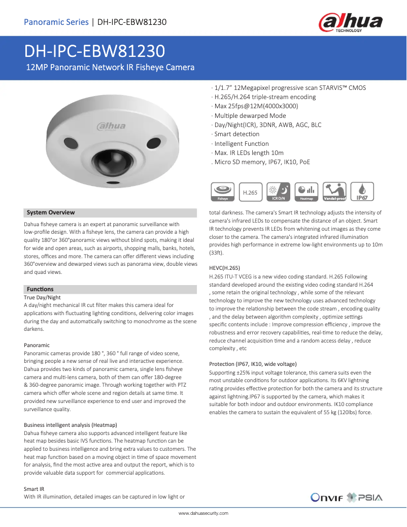 Page 1 de la notice Fiche technique Dahua Technology IPC-EBW81230