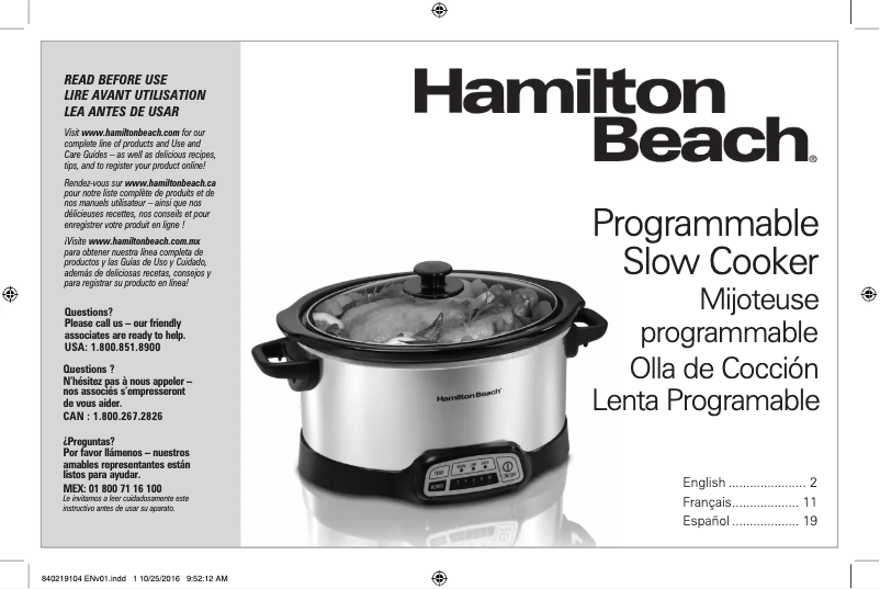 Page 1 de la notice Manuel utilisateur Hamilton Beach 33443