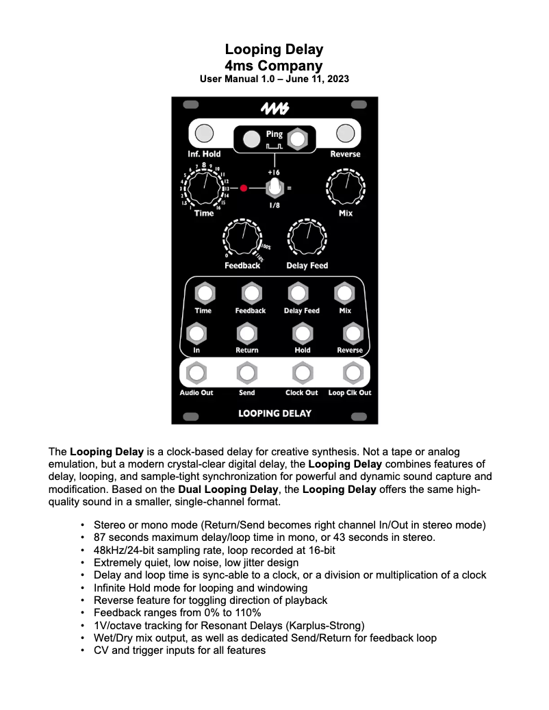 Image de la première page du manuel de l'appareil Looping Delay