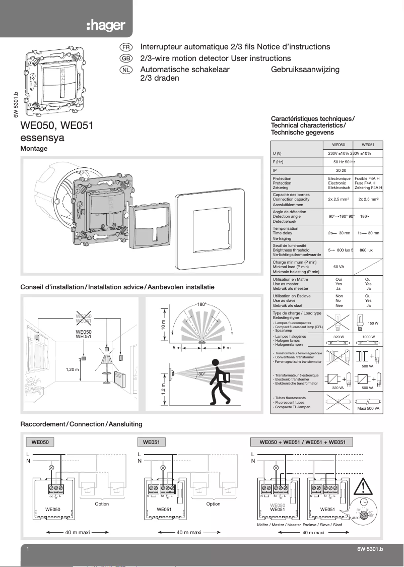 Page 1 de la notice Manuel utilisateur Hager WE051