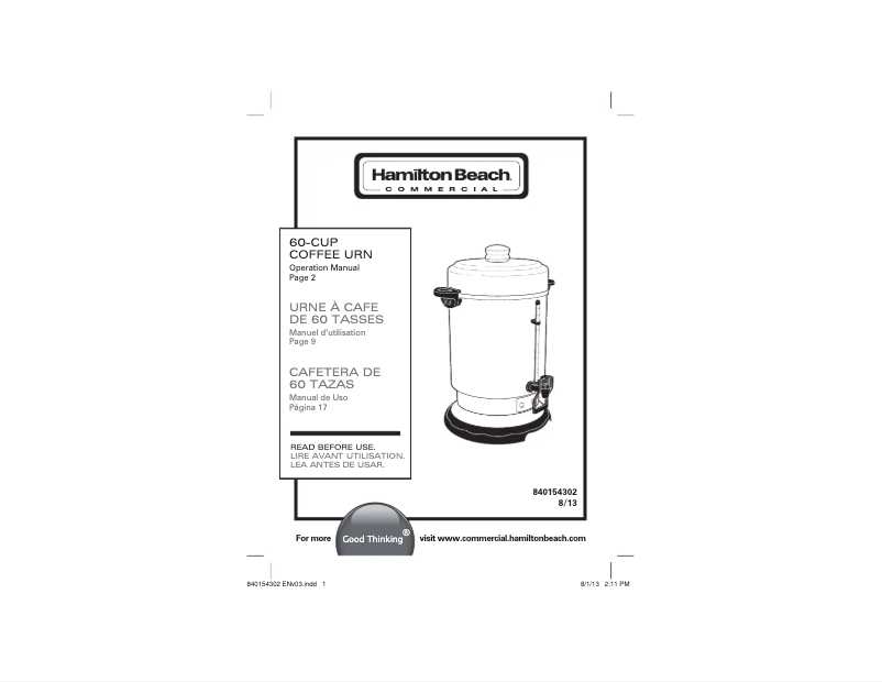 Page n°1 - Manuel utilisateur Hamilton Beach D50065