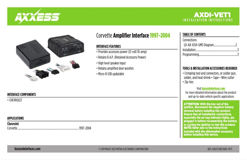 Page 1 de la notice Manuel utilisateur AXESS AXDI-VET1