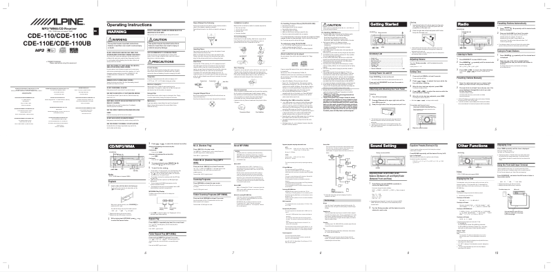 Page 1 de la notice Manuel utilisateur Alpine CDE-110