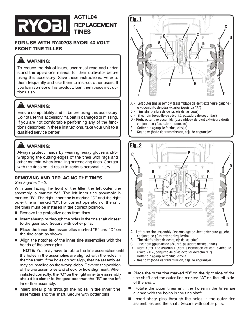 Page 1 de la notice Manuel utilisateur RYOBI ACTIL04