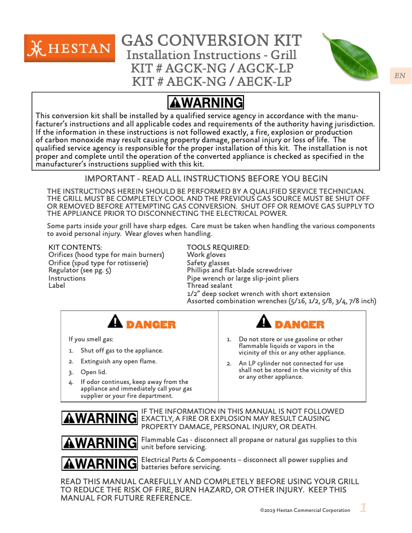 Page 1 de la notice Guide d'installation Hestan GMBR36-NG-OR