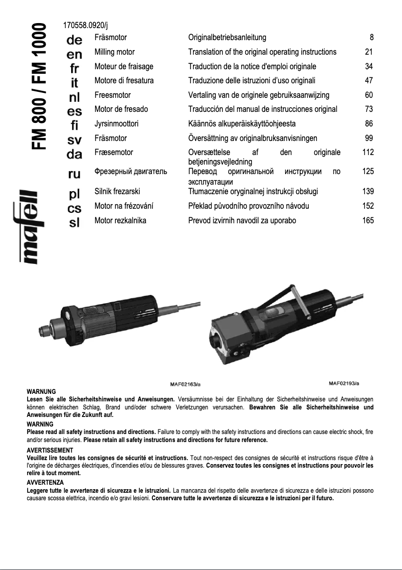 Page 1 de la notice Manuel utilisateur Mafell FM 1000 WS