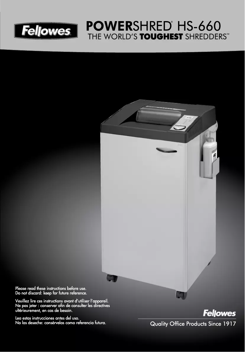 Page n°1 - Manuel utilisateur Fellowes Powershred HS-660
