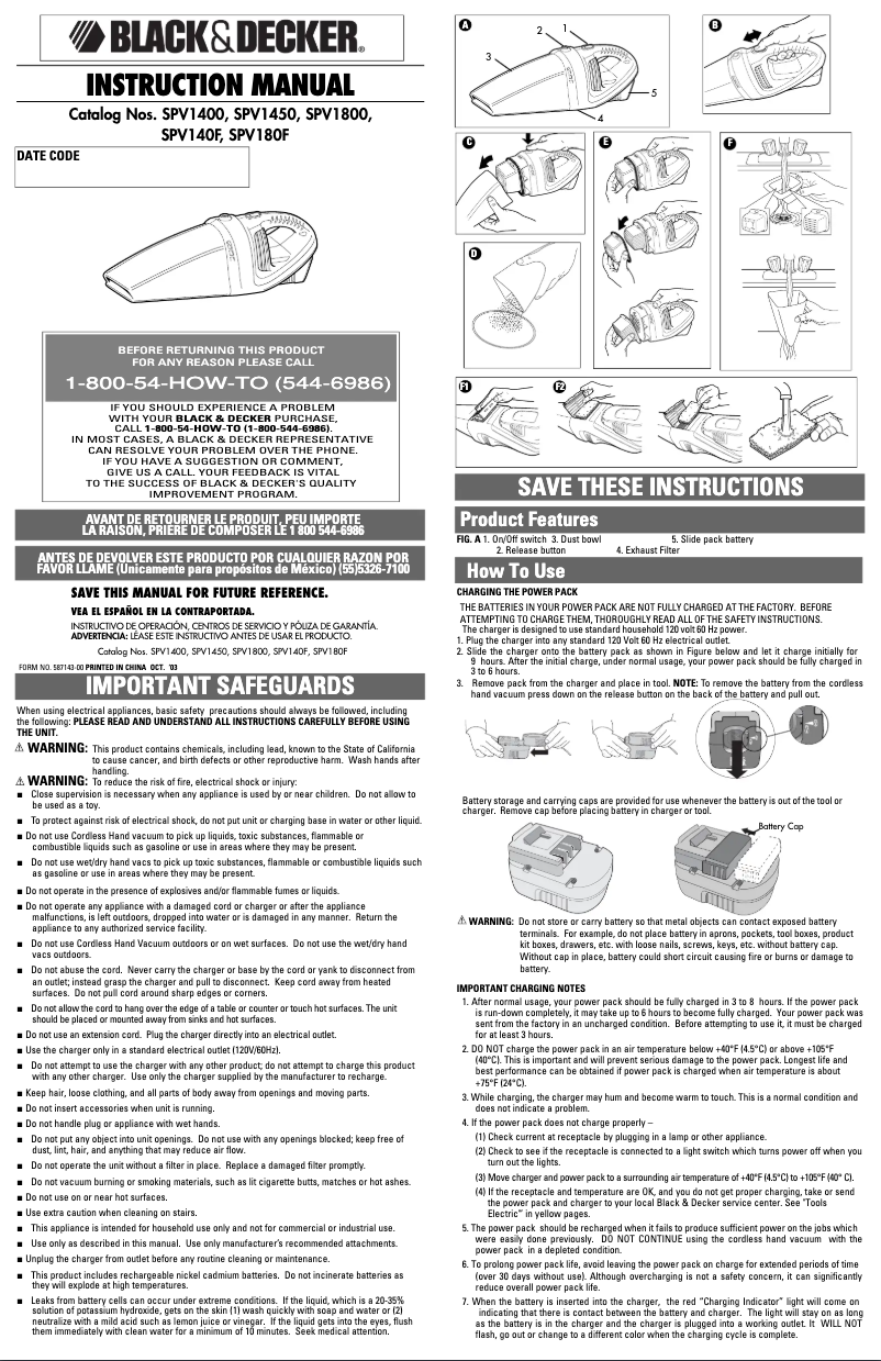 Page 1 de la notice Manuel utilisateur Black & Decker SPV1400