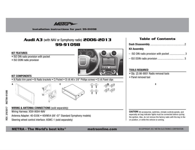 Page n°1 - Manuel utilisateur Metra 99-9109B
