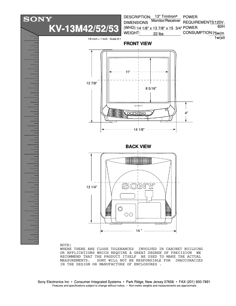 Page 1 de la notice Guide d'installation Sony KV-13M52
