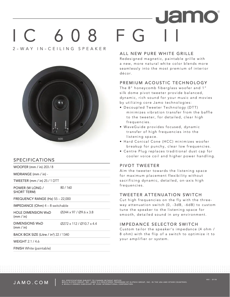 Página 1 del manual Ficha técnica Jamo IC 608 FG II