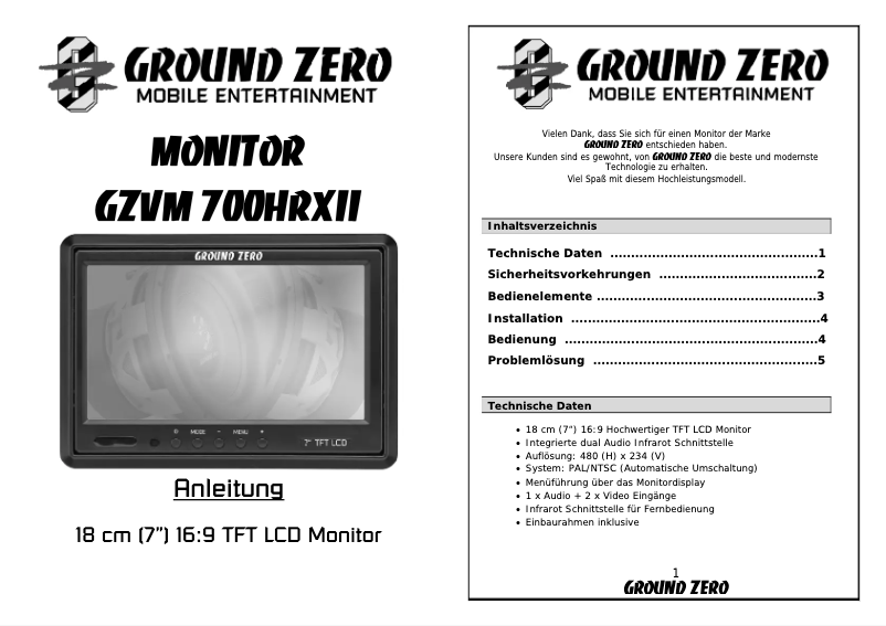 Page 1 de la notice Manuel utilisateur Ground Zero GZVM 700HRXII
