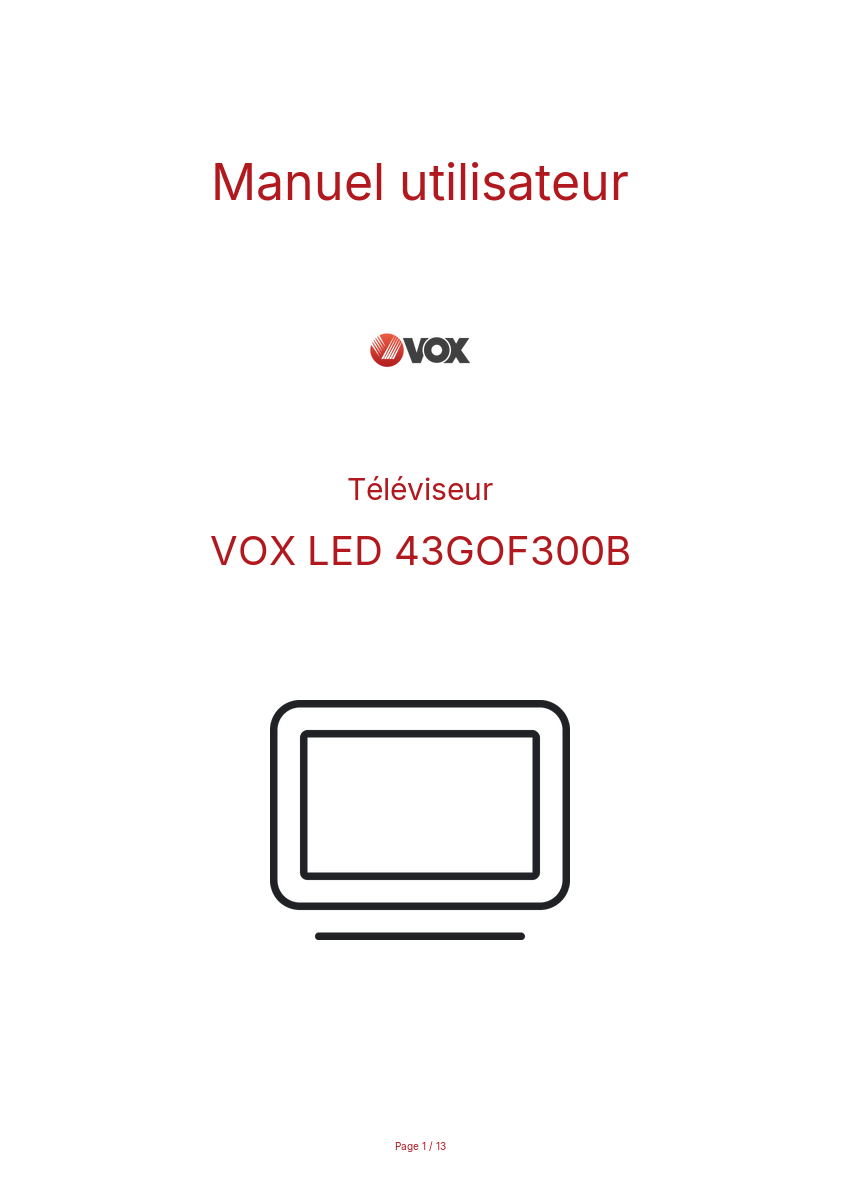 Page n°1 - Manuel utilisateur VOX LED 43GOF300B