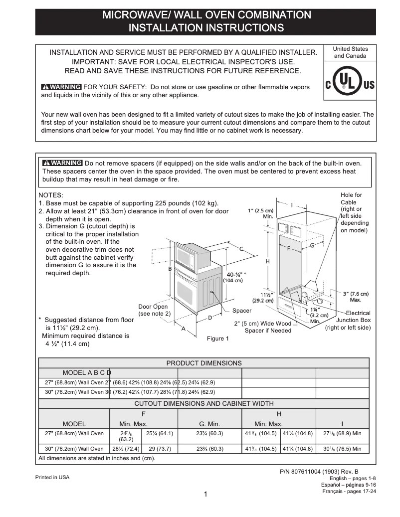 Page 1 de la notice Guide d'installation Frigidaire FGMC3066UD