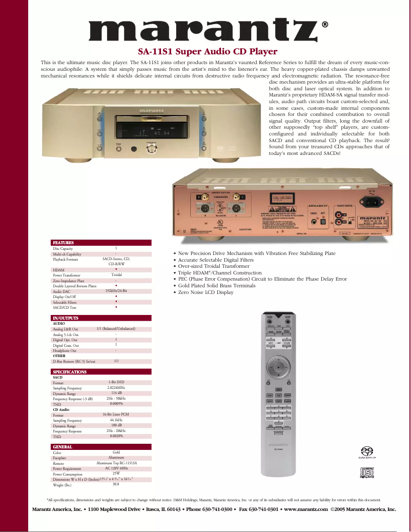 Page n°1 - Fiche technique Marantz SA-11S1