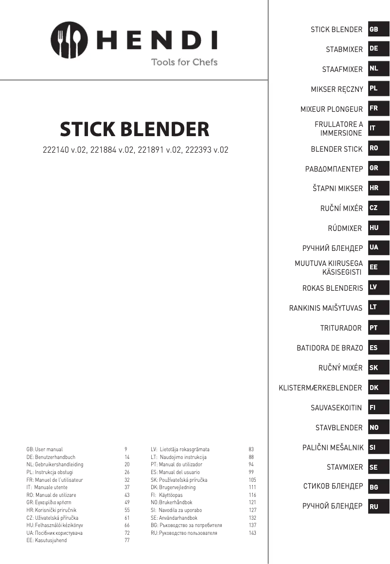 Page n°1 - Manuel utilisateur Hendi 222393