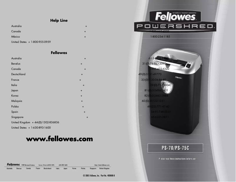 Page n°1 - Manuel utilisateur Fellowes Powershred PS-70