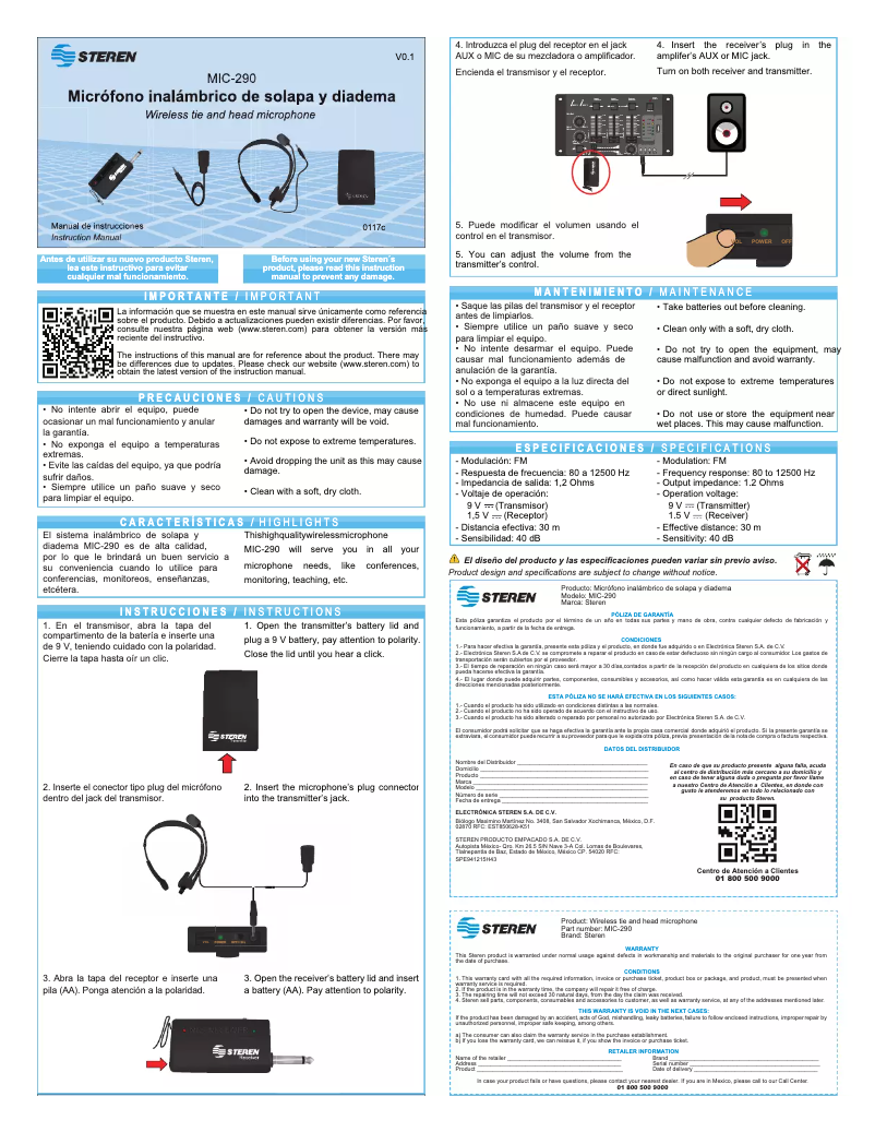 Page 1 de la notice Manuel utilisateur Steren MIC-290